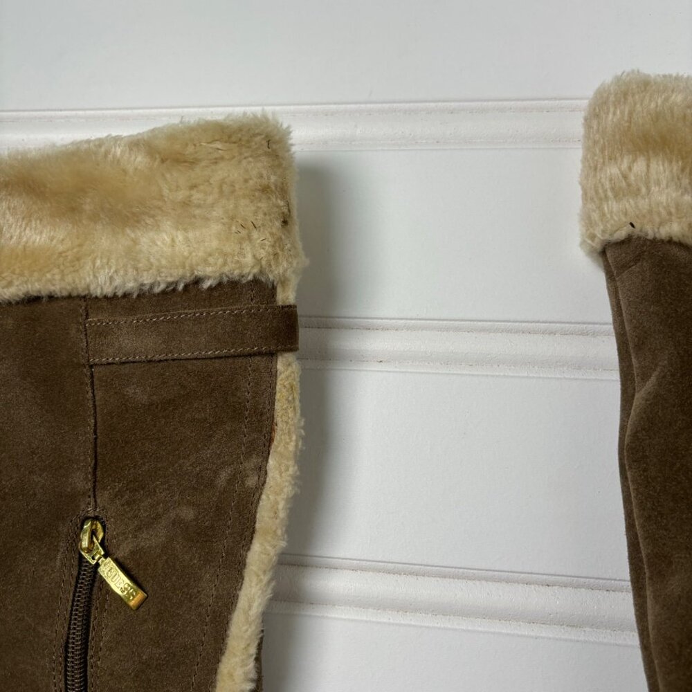 Guess Boots By Marciano Jefter Faux suede fur y2k wedge 10M side zip gold hardwe - Picture 11 of 11